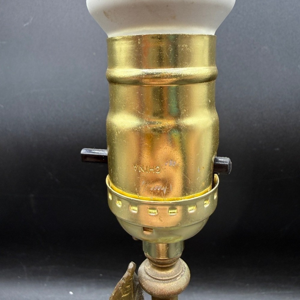 Vintage Art Deco Brass Green Rose Table Lamp Home Fairy Floral Verdigris Cottage - Picture 8 of 12